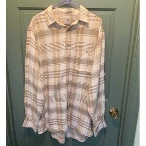 FieldMaster Men's Size L Beige Plaid Cotton Button-Up Long Sleeve Flannel Shirt